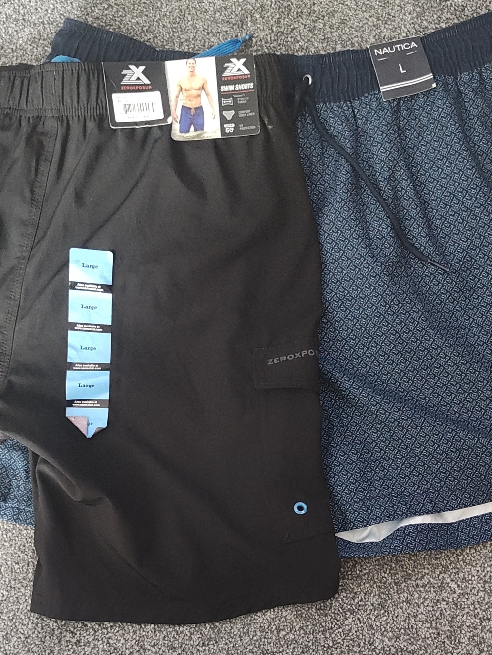 Nautica Men's Blue Patterned Athletic Swim Shorts And Zero Exposur Swim Shorts